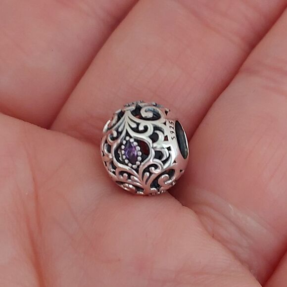 925 Silver Vintage Purple Flower Charm - Picture 4 of 10